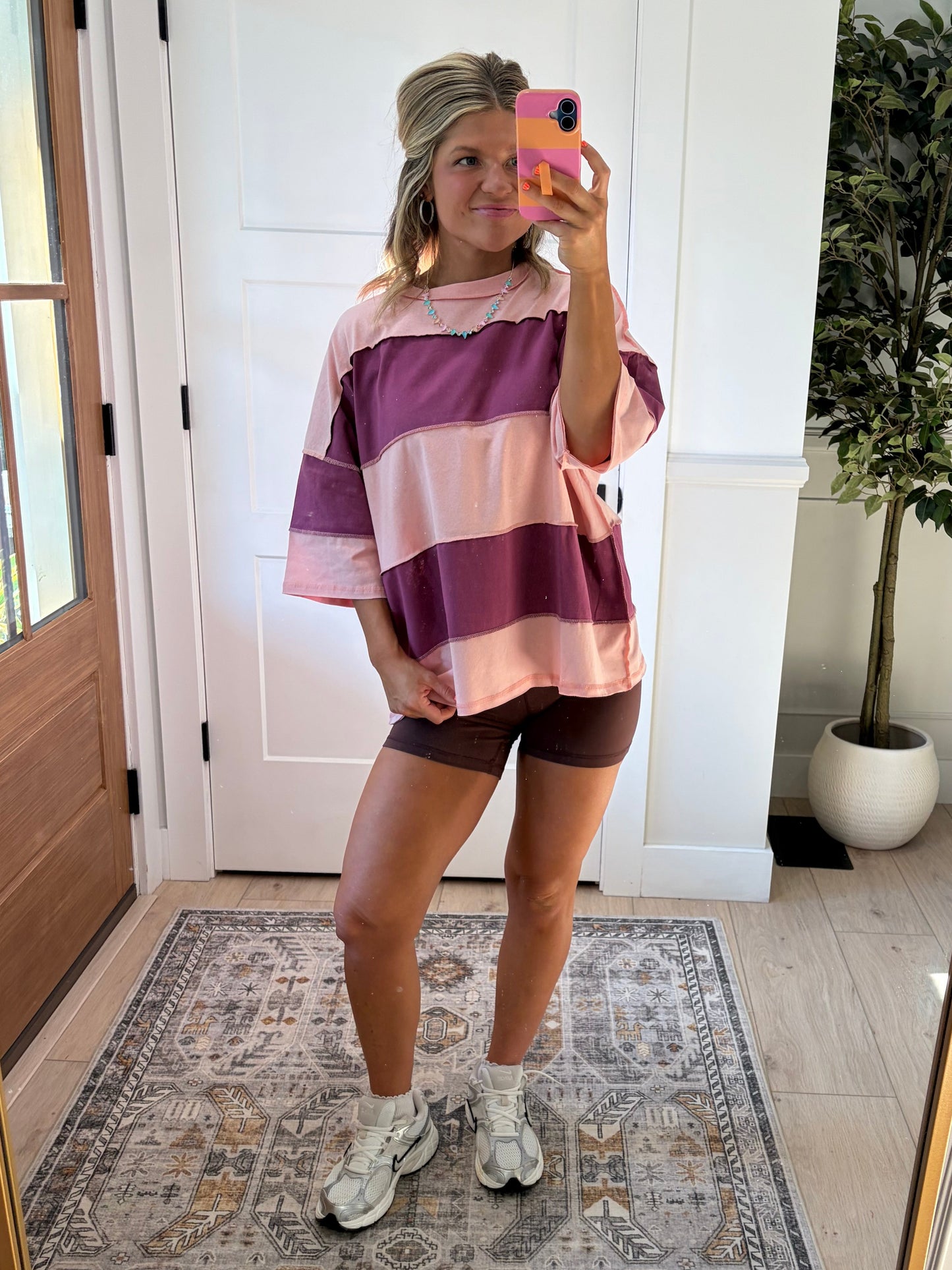 Coastal Cool Oversized Tee - Pink/Plum