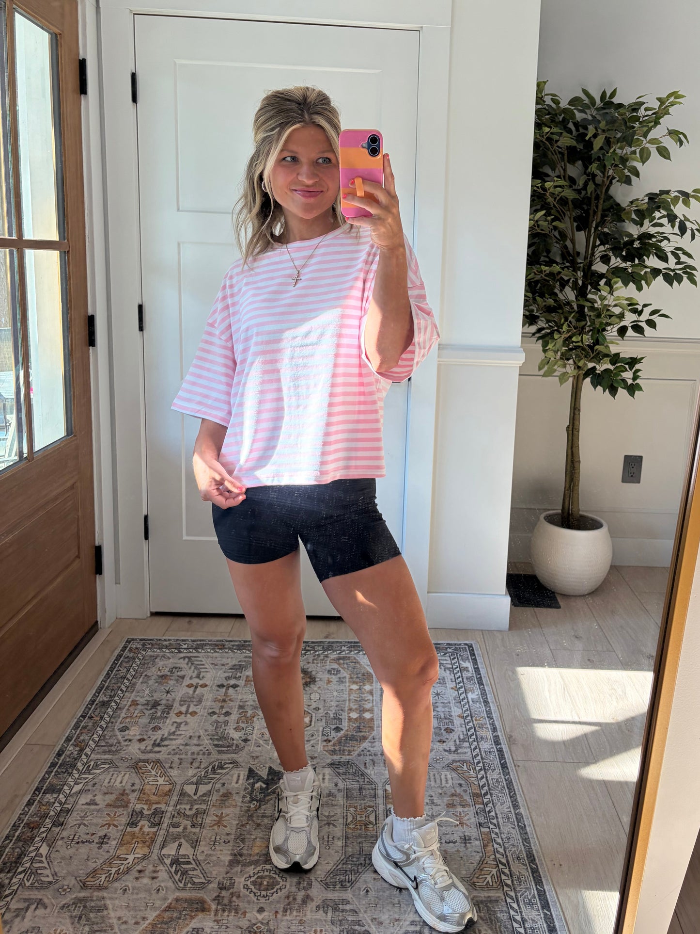 Sweet Stripes Tee - Baby Pink & White