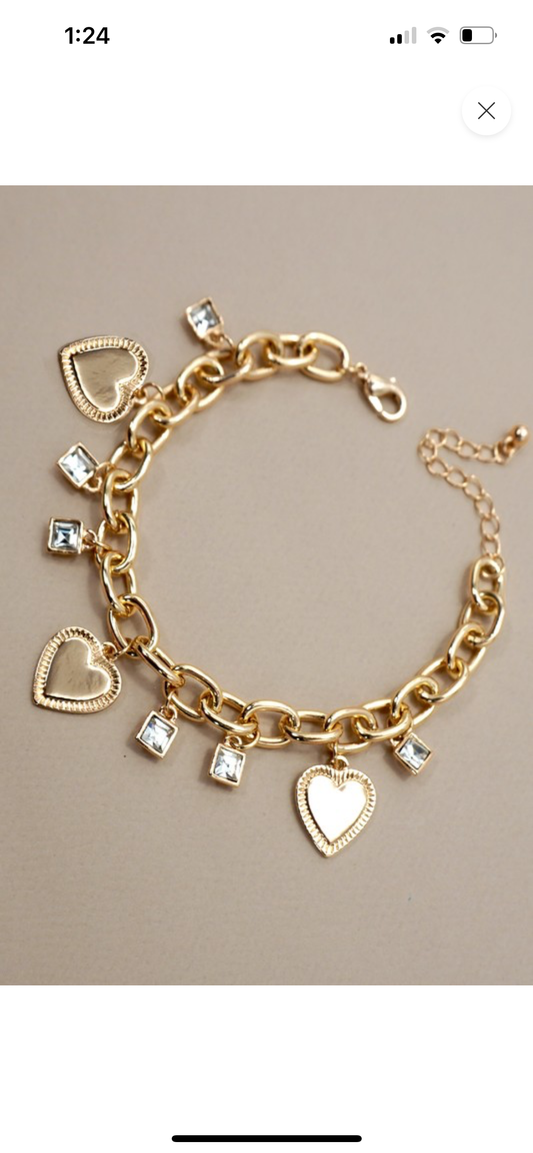 Gold Heart Charm Bracelet
