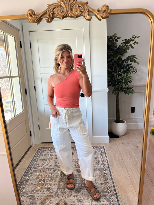 RISEN White Elastic Waist Denim