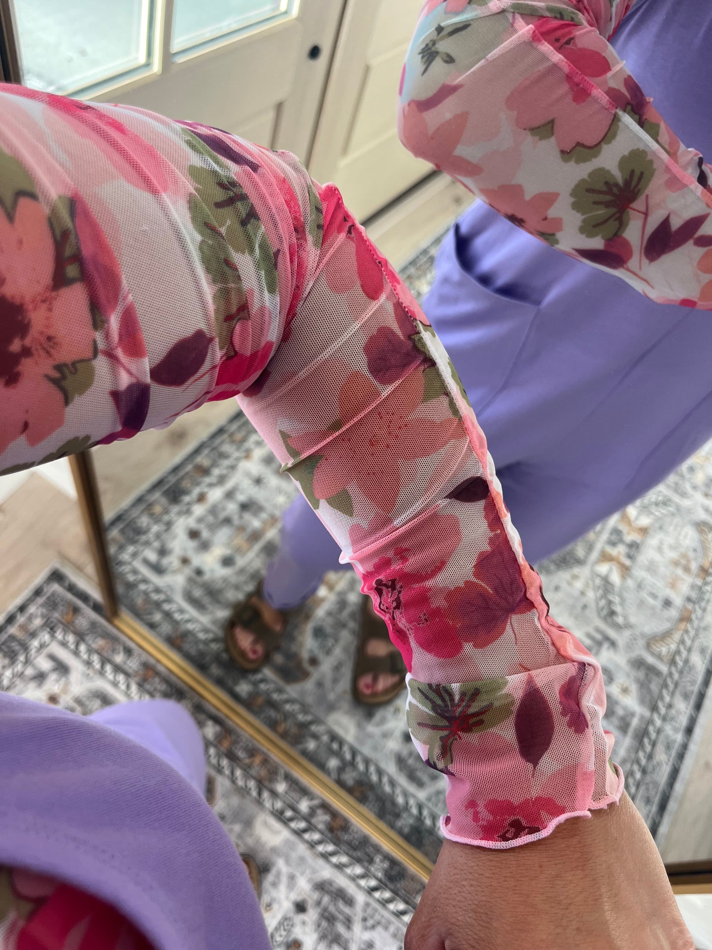 Garden Pink Floral Mesh Top
