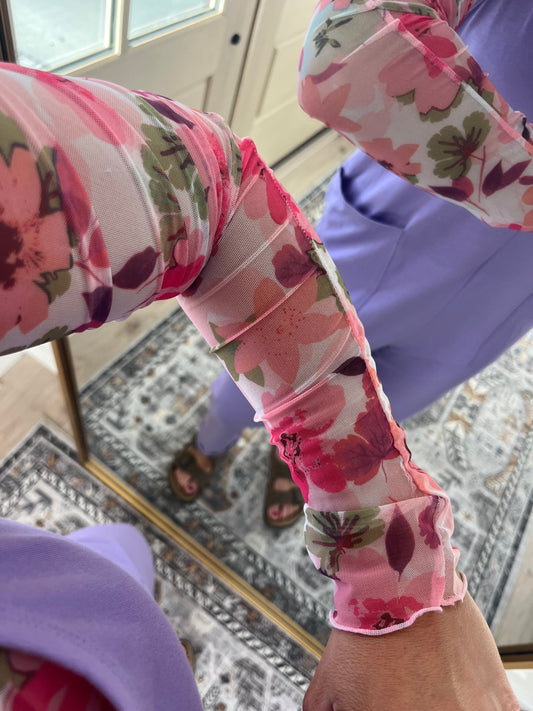 Garden Pink Floral Mesh Top