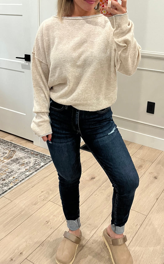 Dark Wash Frayed Hem - Skinny