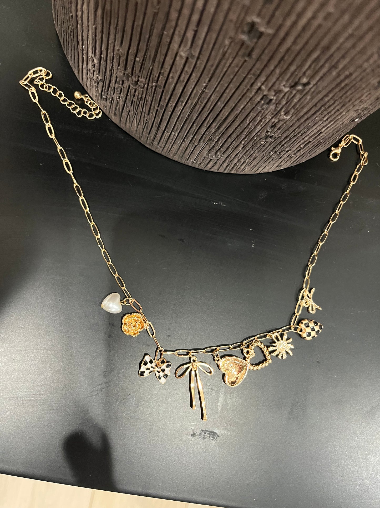 Bows + Checks Charm Necklace