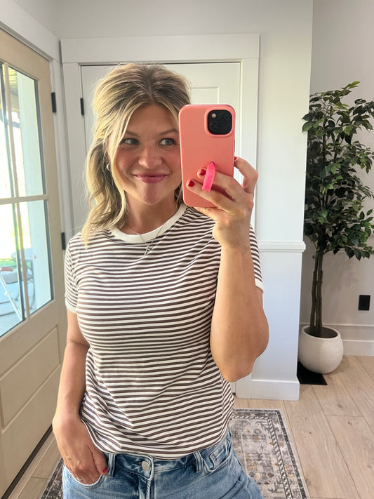 Ava Striped Tee - Brown