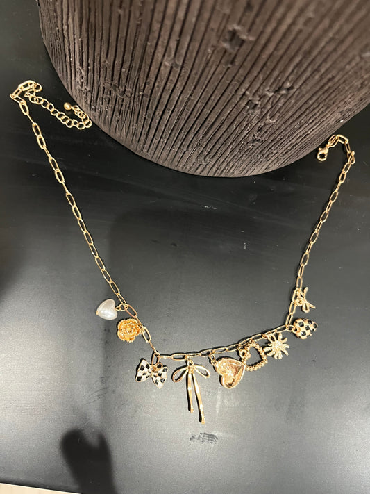 Bows + Checks Charm Necklace