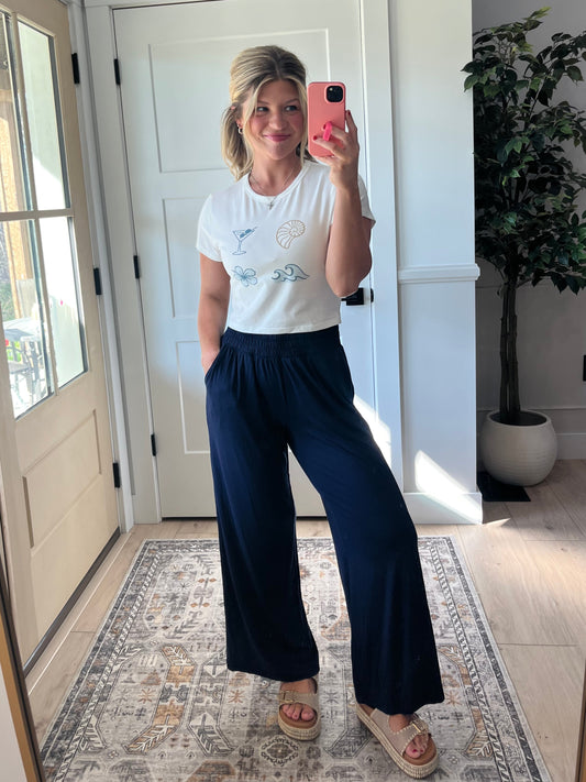 Breezy Viscose Pants - Navy