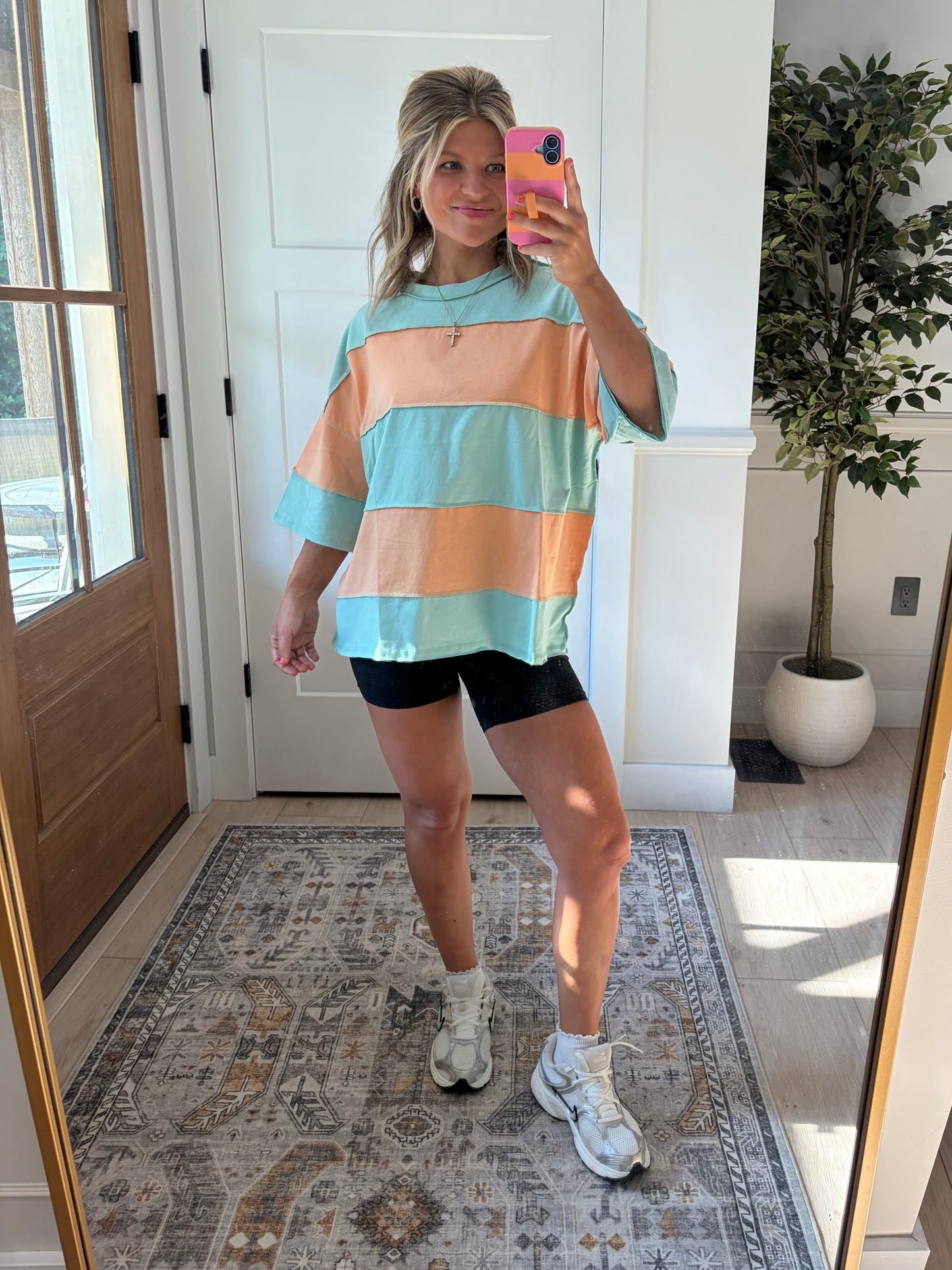 Coastal Cool Oversized Tee - Peach/Mint