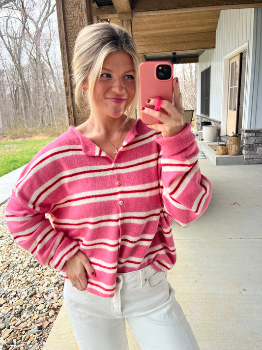 Laine Cardigan - Red & Pink