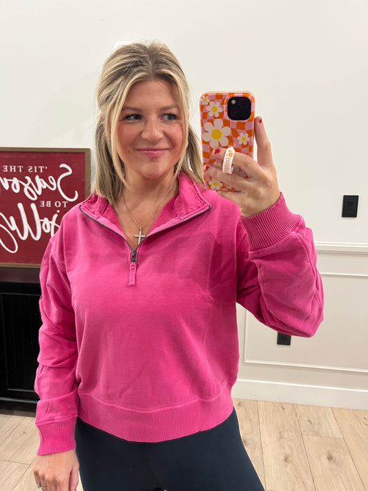 French Terry Quarter Zip - Pink