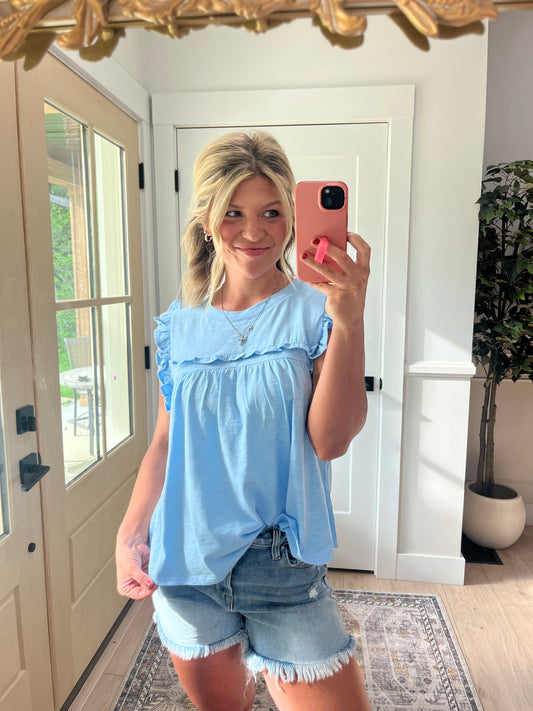 Sweet Meadow Babydoll Top - Baby blue