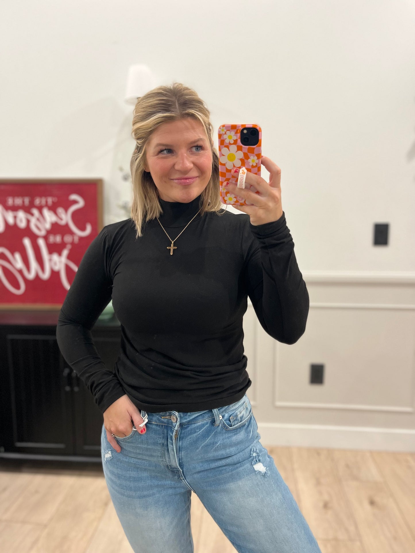 Microfiber Mock Neck - Black