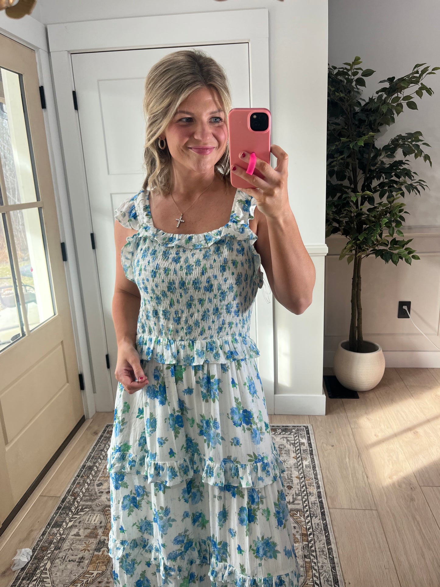 Field of Florals Dress - White & Blue