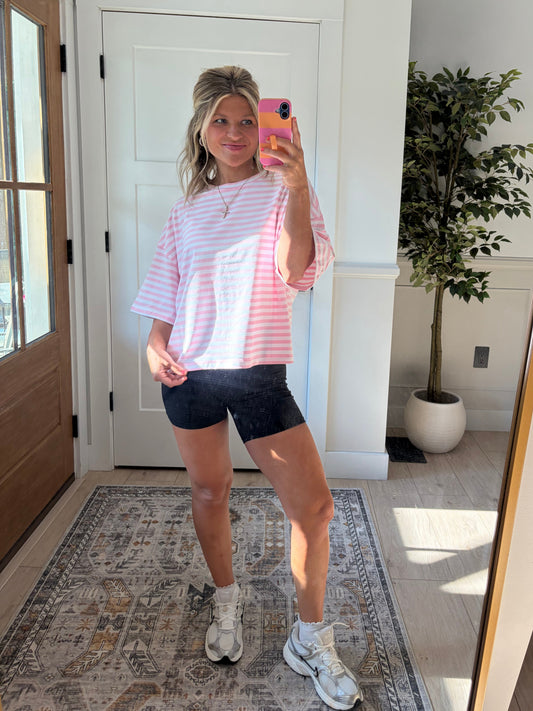 Sweet Stripes Tee - Baby Pink & White