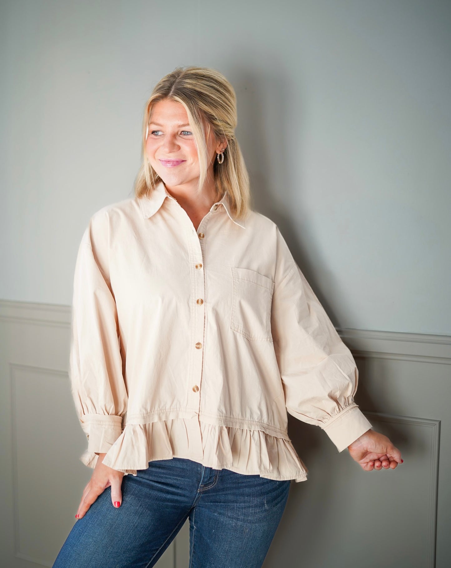 Neutral Charm Button Up