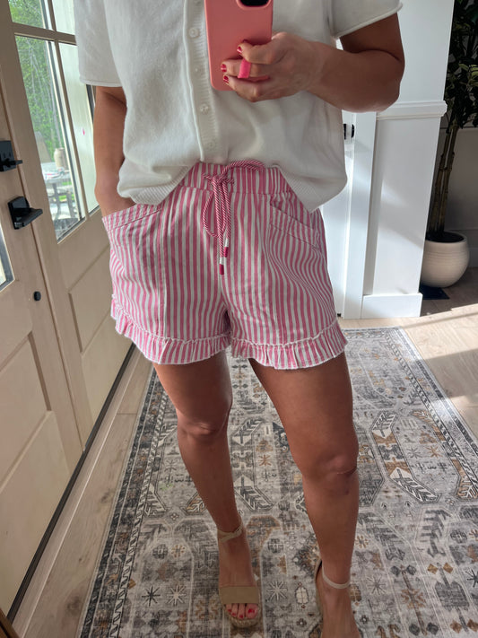 Ruffled Shorts - Pink Stripe
